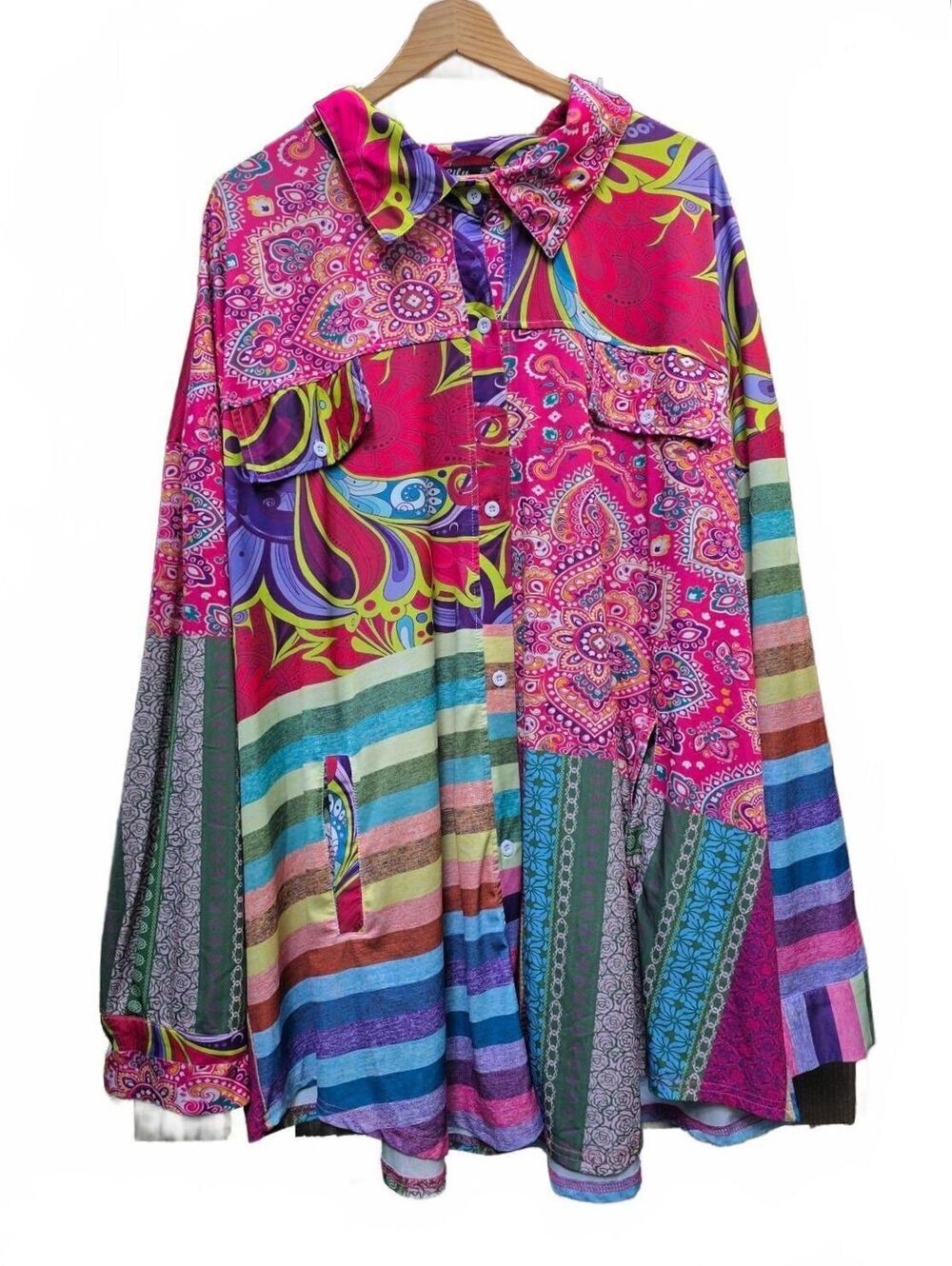 Lily by Firmiano Vibrant Multi-Print Button Shirt/ Overshirt  Sz 3 XL Artsy/Chic